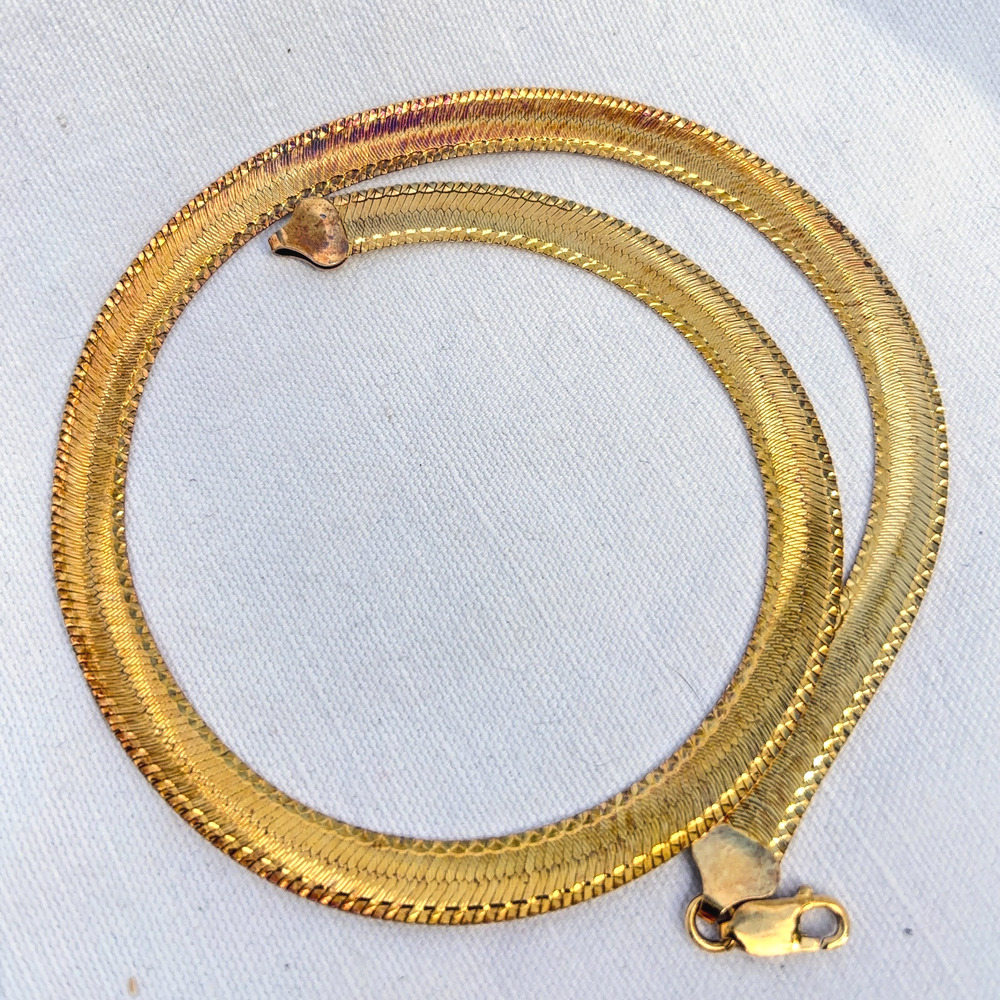 Vintage Milor Italy 925 Sterling Silver Gold Tone Herringbone Chain Bracelet 8"